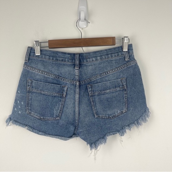 Free People Embroidered Aztec Distressed Denim Jean Shorts Cutoffs Boho 26 - Picture 5 of 10